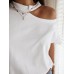 Women Solid Color Simple Half Strapless Design Casual Short Sleeve T  Shirts