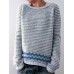 Women Casual Striped Crew Neck Long Sleeve Sweaters