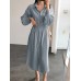 Solid Belt Long Sleeve Lapel Button Down Shirt Dress