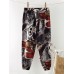 Ethnic Graffiti Print Drawstring Pocket Elastic Waist Harem Pants For Women