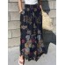 Women Floral Print Elastic Waist Pleated Casual Wide Leg Pants With Pocket