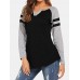 Women Casual Raglan Sleeve V  Neck Plus Size Patchwork T  shirts