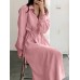 Solid Belt Long Sleeve Lapel Button Down Shirt Dress