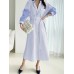 Stripe Contrast Color Pocket Belt Button Down Shirt Dress