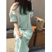 Solid Slit Half Sleeve Belt Lapel Button Down Shirt Dress