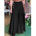 Women Solid Color Side Button Elastic Waist Loose Casual Wide Leg Pants With Pocket