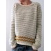 Women Casual Striped Crew Neck Long Sleeve Sweaters