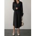 Solid Belt Long Sleeve Lapel Button Down Shirt Dress